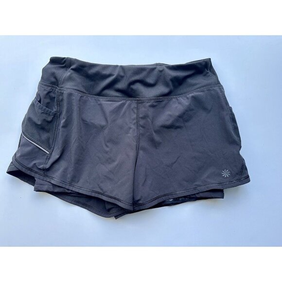 Athleta Dresses & Skirts - Athleta Lined Athletic Shorts Womens Size Medium Black Zip Pocket Gym Running
